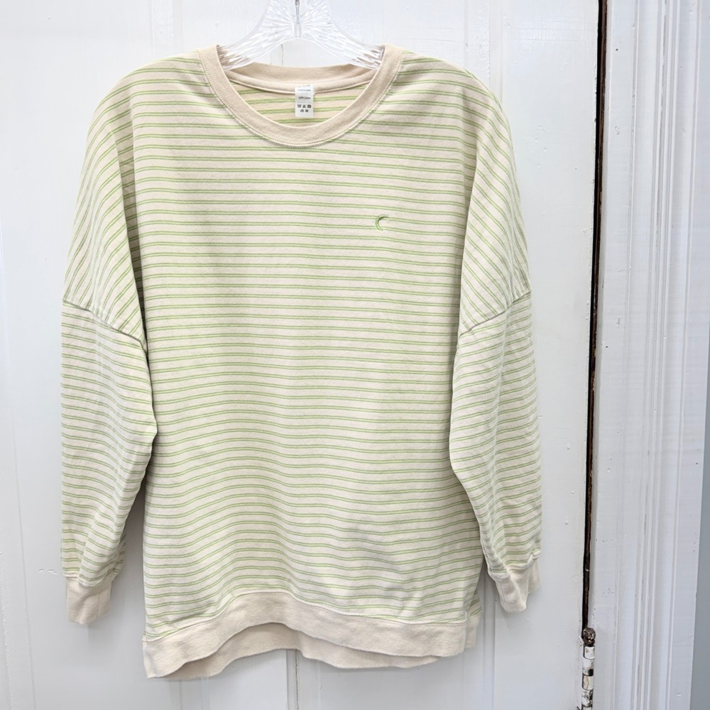 Zyia Active Kiwi & Cream Womens Small Striped Crewneck Heavyweight Sweatshirt